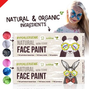 BioKidd Face Paint Natural Washable Cream Kit for Sensitive Skin for Holiday Party Birthday Christmas - TWO KITS for Kids - 2x3 Colours