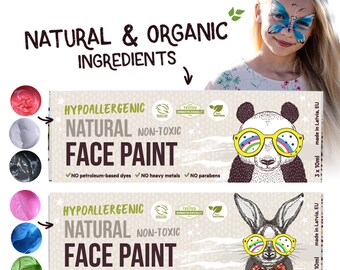 BioKidd Kit de pintura facial en crema lavable natural para pieles sensibles para fiestas navideñas, cumpleaños, Navidad, DOS KITS para niños, 2x3 colores