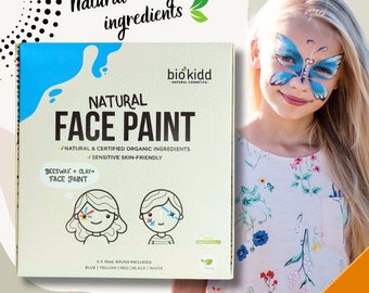 BioKidd Kit pittura viso naturale in crema lavabile per pelli sensibili - Festa magica per le vacanze - Set pittura viso per bambini - 5 colori