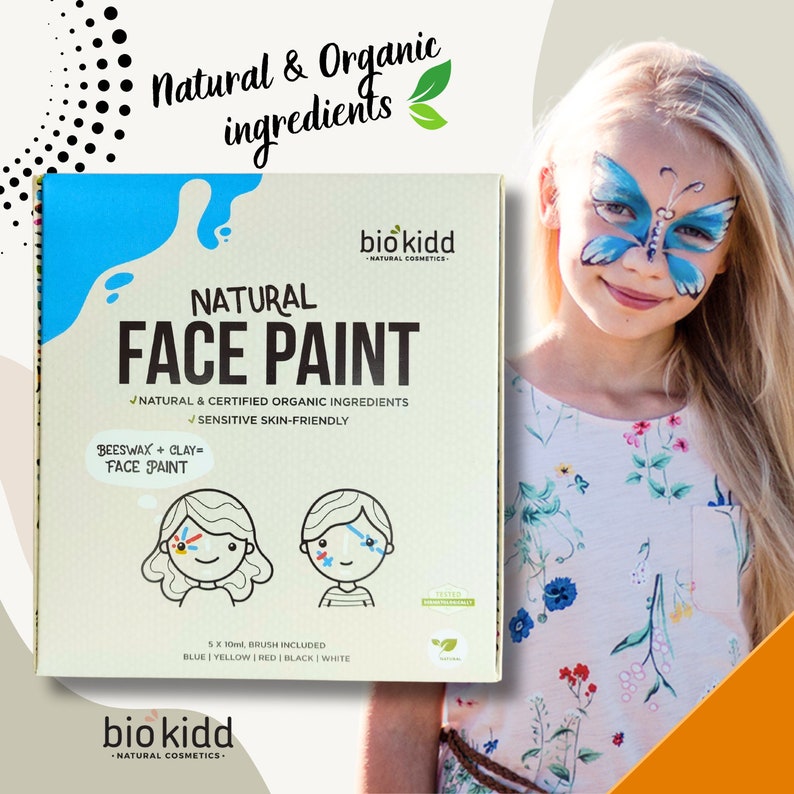 BioKidd Natural Face Paint Washable Cream Kit for Sensitive Skin Holiday Magic Party Face Painting Set for Kids 5 Colours image 1