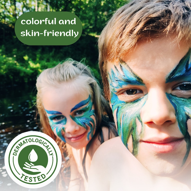 BioKidd Kit de pintura facial natural lavable en crema para pieles sensibles Fiesta mágica navideña Juego de pintura facial para niños 5 colores imagen 4
