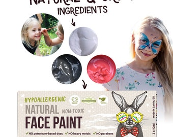 BioKidd Face Paint Natural Washable Cream Kit for Sensitive Skin - Awesome Holiday Party - Face Painting Set - 3 Colours (Red, Black, White)