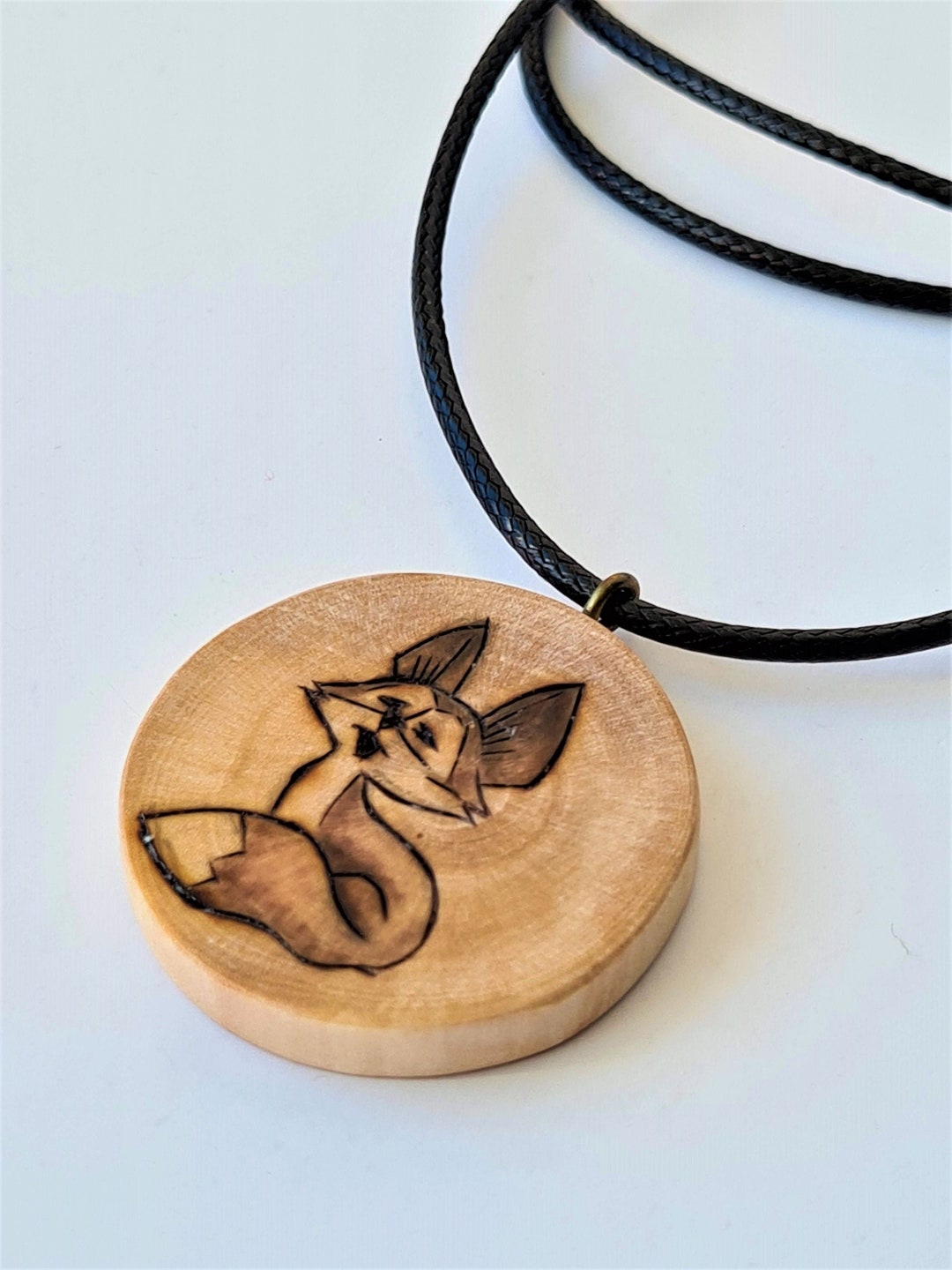 Pyrograph Fox Wood Necklace. Fox Amulet. Fox Jewelry. Pyrography Pendant. Woodburning ...