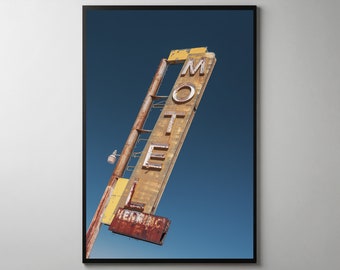 Route 66 - Motel Sign. Newberry Springs, California. Canvas Print or Framed/Unframed Photographic Wall Art Gift by Alan Copson