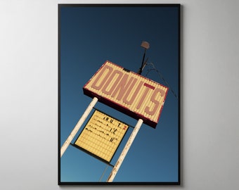 Route 66 - Donuts Restaurant Sign Wall Art Gift. Tucumcari, New Mexico. Canvas Print or Framed/Unframed Photo Wall Art Gift by Alan Copson