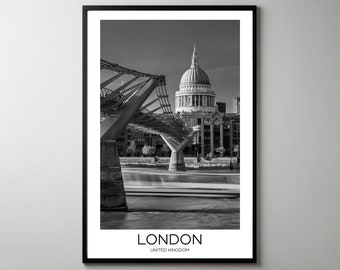 St. Paul's Cathedral and Millennium Bridge. Poster version. Framed or Unframed London Wall Art Travel Decor Gift. Print by Alan Copson