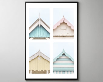 Beach Huts Montage #4. Seaside Wall Art Gift. Canvas Print or Framed / Unframed Photographic Giclée Print by Alan Copson