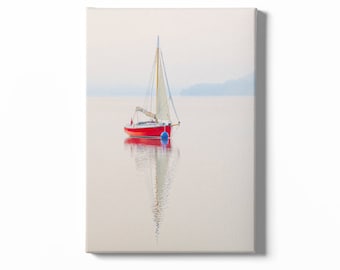 Misty Windermere #1 Red Boat - Lake District Landscape by Alan Copson - Canvas Print, or Framed/Unframed Giclée Photographic Print Wall Art