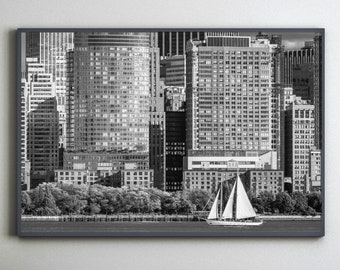 Lower Manhattan - Sailing by. New York Photography. Canvas Print, Framed or Unframed Photographic Giclée Print by Alan Copson