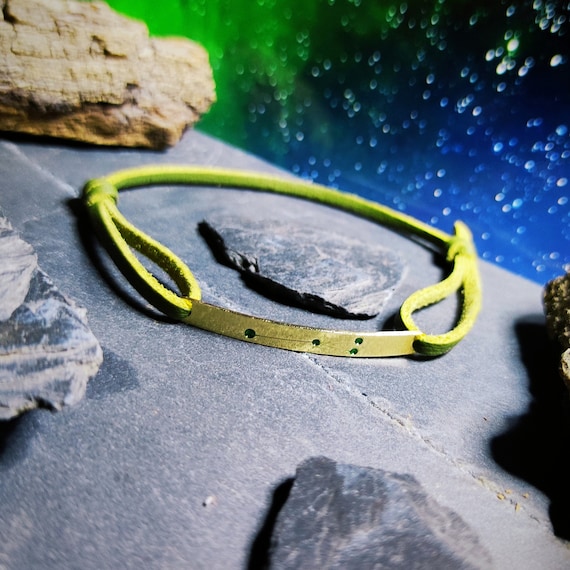 Star Blessing Brass Bracelet Suedine and Green Colored Resin