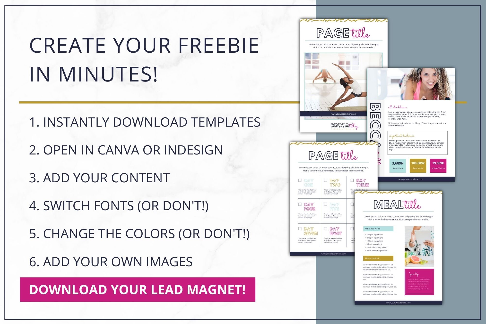 Ebook Template, Lead Workbook Template, Freebie, Canva Template