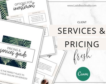 Canva Pricing and Services Templates, Fresh, New Client packs, DIY Design. Canva Templates, Checklist, Workbook, eBook