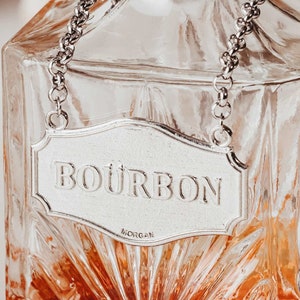Bourbon, Decanter Tag, Bourbon Decanter Label, Silver Decanter Labels,