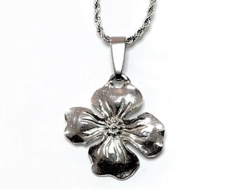 Dogwood Necklace, Pewter Flower Pendant, Spring Jewelry, Mothers Day Gift, Handmade,