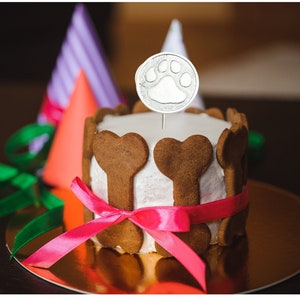 Handcrafted Pewter Dog Cake Topper: Paw Print Party Decor