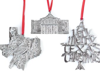 Adorno de Texas, Contorno del Estado de Texas, Ave del Estado de Texas, Feliz Navidad Texas, Adorno del Álamo,