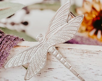 Art Deco Dragonfly Barrette: Vintage Silver Bridal Hair Clip  display picture 3