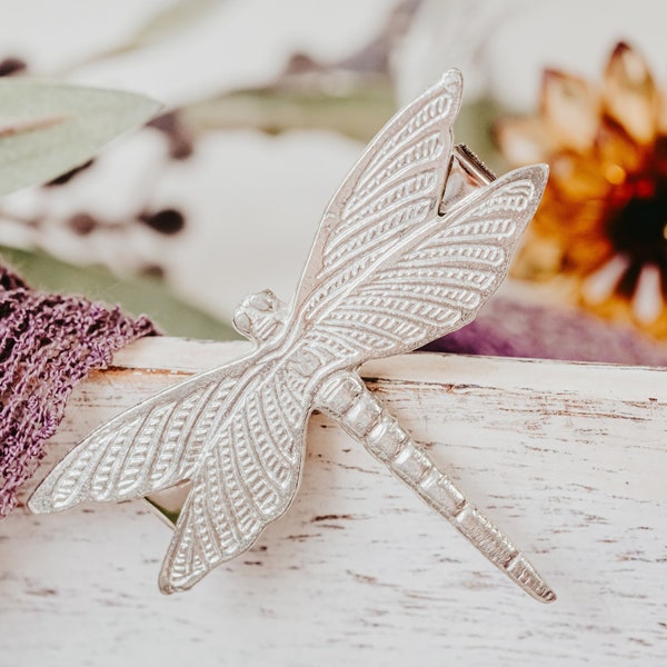 Dragonfly Hair Clip, Remembrance Hair Clip, Silver Hair Accessory for Wedding, Silver Barrette, Formal Event, Wedding Party Gift from Bride,