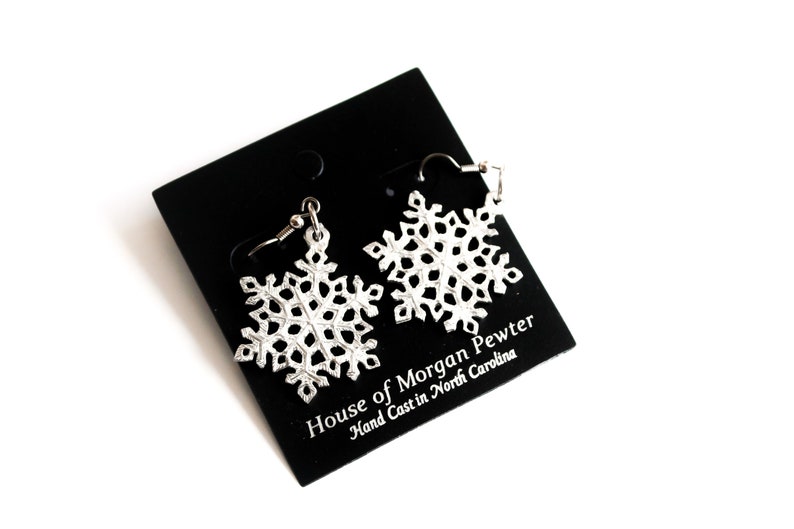 Pewter Winter Earrings Handmade large Snowflake Earrings Snowflake Jewelry Gift for Her,