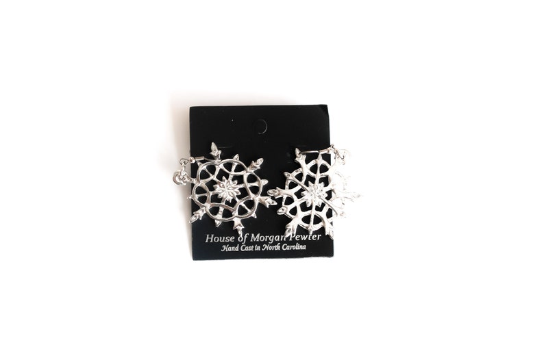 Pewter Winter Earrings Handmade large Snowflake Earrings Snowflake Jewelry Gift for Her,