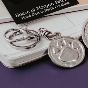 Hand Cast Pewter Dog Paw Keychain with Lobster Clasp
