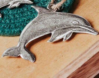 Pewter Dolphin Ornament, Dolphin Christmas Ornament, Dolphin Ornament, Ocean Home Decor