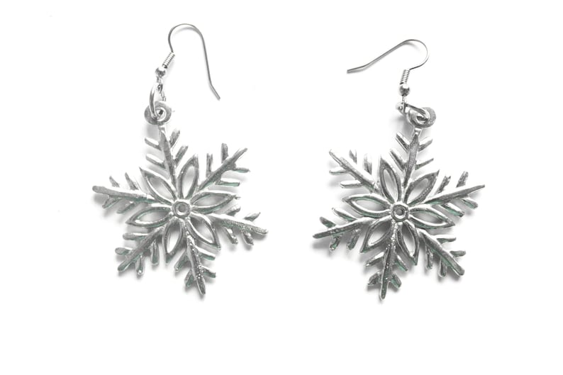 Pewter Winter Earrings Handmade large Snowflake Earrings Snowflake Jewelry Gift for Her,