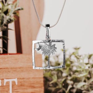 South Carolina Necklace, South Carolina, South Carolina Flag, Crescent Moon, Palmetto, South Carolina Jewelry,