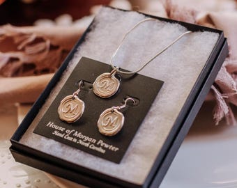 Initial Wax Seal Necklace, Monogram Pendant,