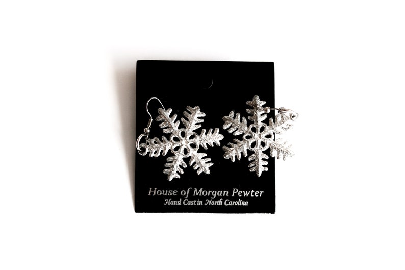 Pewter Winter Earrings Handmade large Snowflake Earrings Snowflake Jewelry Gift for Her,