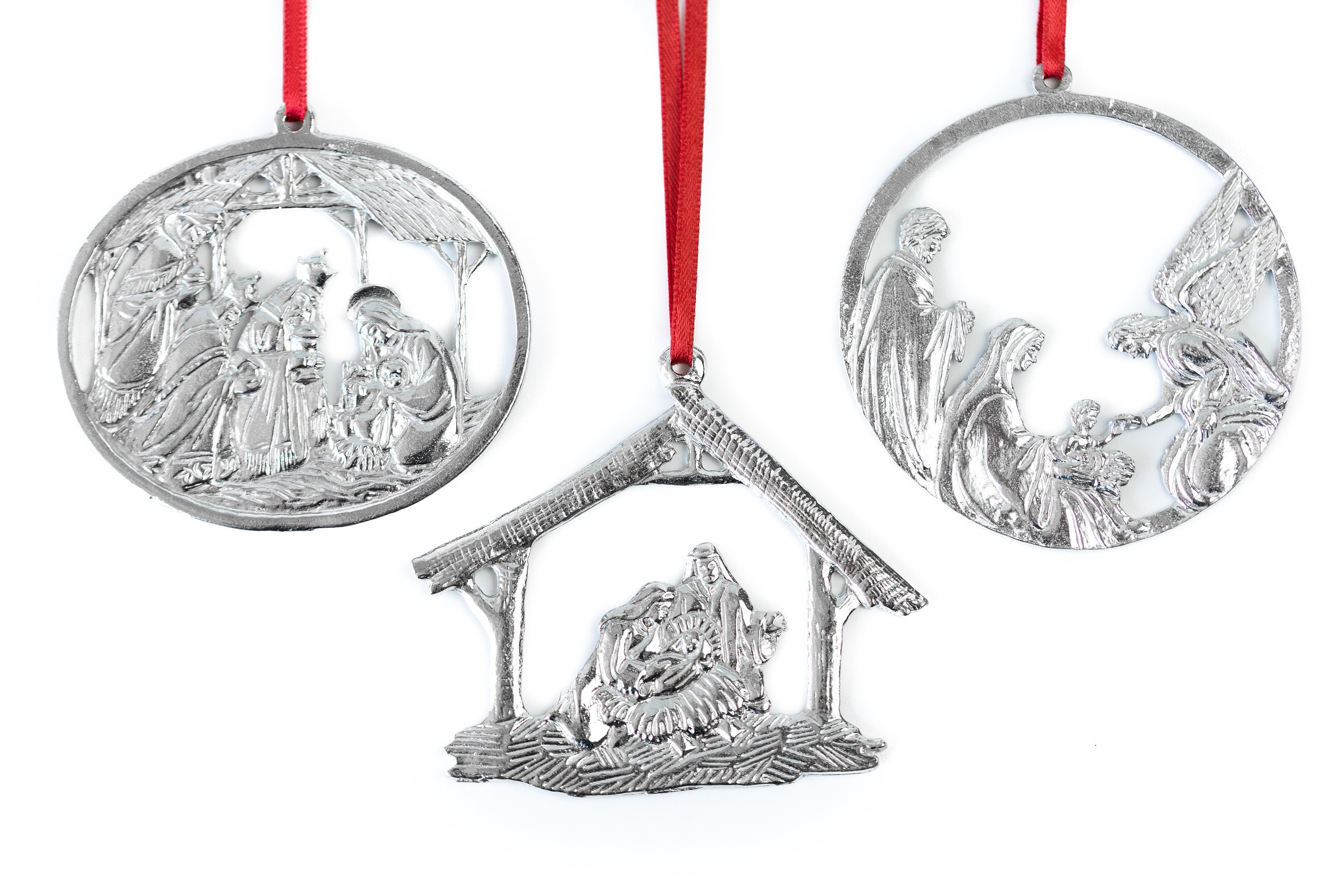 Pewter Nativity Religious Christmas Ornament Holiday Keepsake Etsy