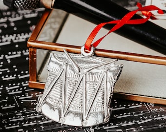 Drum with Drumsticks, Drum Ornament, Drum, Pewter Drum, Musical Instrument Christmas Ornaments,