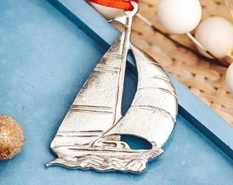 Enfeite de veleiro, veleiro de estanho, veleiro, decoração náutica para casa, enfeite de barco