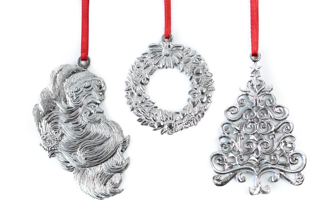 Pewter Christmas Theme Keepsake Holiday Ornament Gift Set Etsy