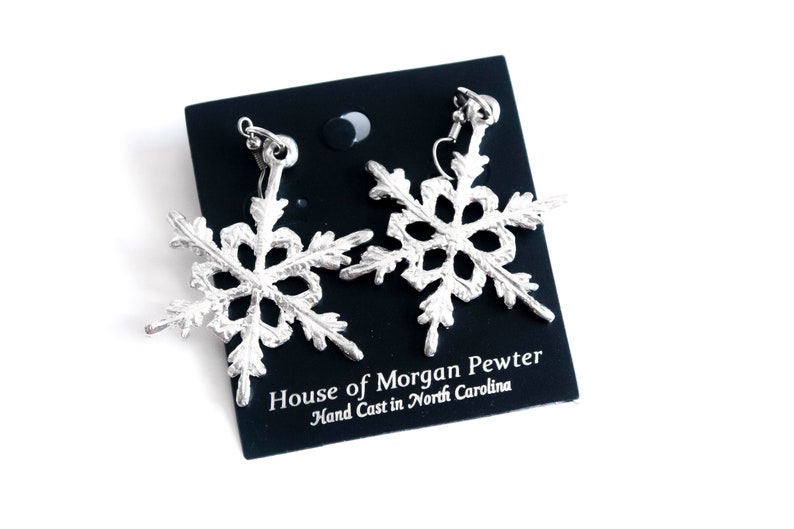 Pewter Winter Earrings Handmade large Snowflake Earrings Snowflake Jewelry Gift for Her,