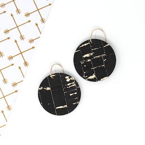 Earrings | Circle | Natural Cork | Black | 14K Gold