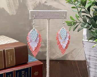 Faux Leather Earrings | Peach | Leaf | Pastel