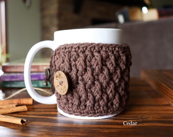Mug Cozy | Brown Mug Wrap | Crochet Mug Warmer | Farmhouse Coffee Cozy | Tea Cozy | Cup Cozy | Mug Sweater | Made to Order