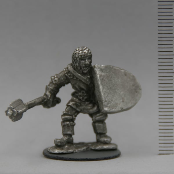 Human Cleric in Chain with Mace, shield unpainted mini, 28mm scale,tabletop RPG miniature, D&D figurines, Pathfinder fantasy gaming, pewter