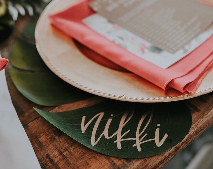 Palm Leaf Place Cards Palm Leaf Escort Calligraphy Leaf Etsy