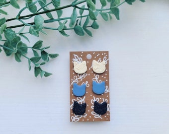 Statement Cat Stud Pack | Lightweight Polymer Clay Earrings | Hypoallergenic