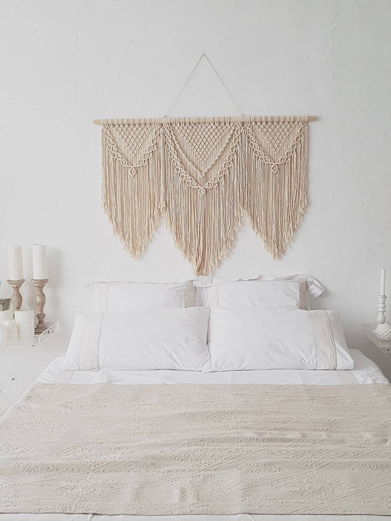 Over the bed decor Large Macrame Wall Hanging Headboard | Etsy