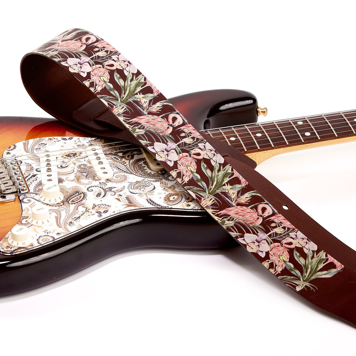 Tropical Flowers for Guitar Strap 100 Italy Barrel Leather Etsy