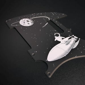 Fender T Style Pickguard • Moon On Rocket MATTE • Custom Pickguard • Graphic • Stormguitar