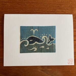 Carte baleine, carte d'art textile japonais, art colorant naturel