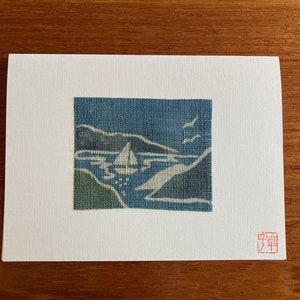 Cartes voilier, Cartes d’art, art textile japonais, carte katazome, carte océan, carte colorant naturel