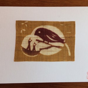 Carte oiseau, Maman et bébé, Carte de fête des mères, Cartes d’art textile japonais, Art de teinture naturelle, Carte de vœux originale