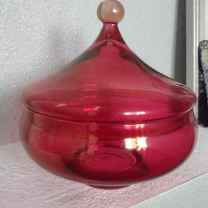Hot pink Empoli Glass co. Apothecary style candy dish