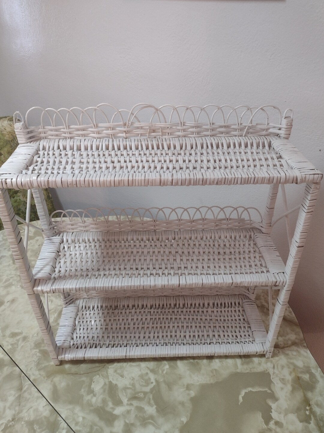 White Wicker Knick Knack Display With 3 Shelves Etsy