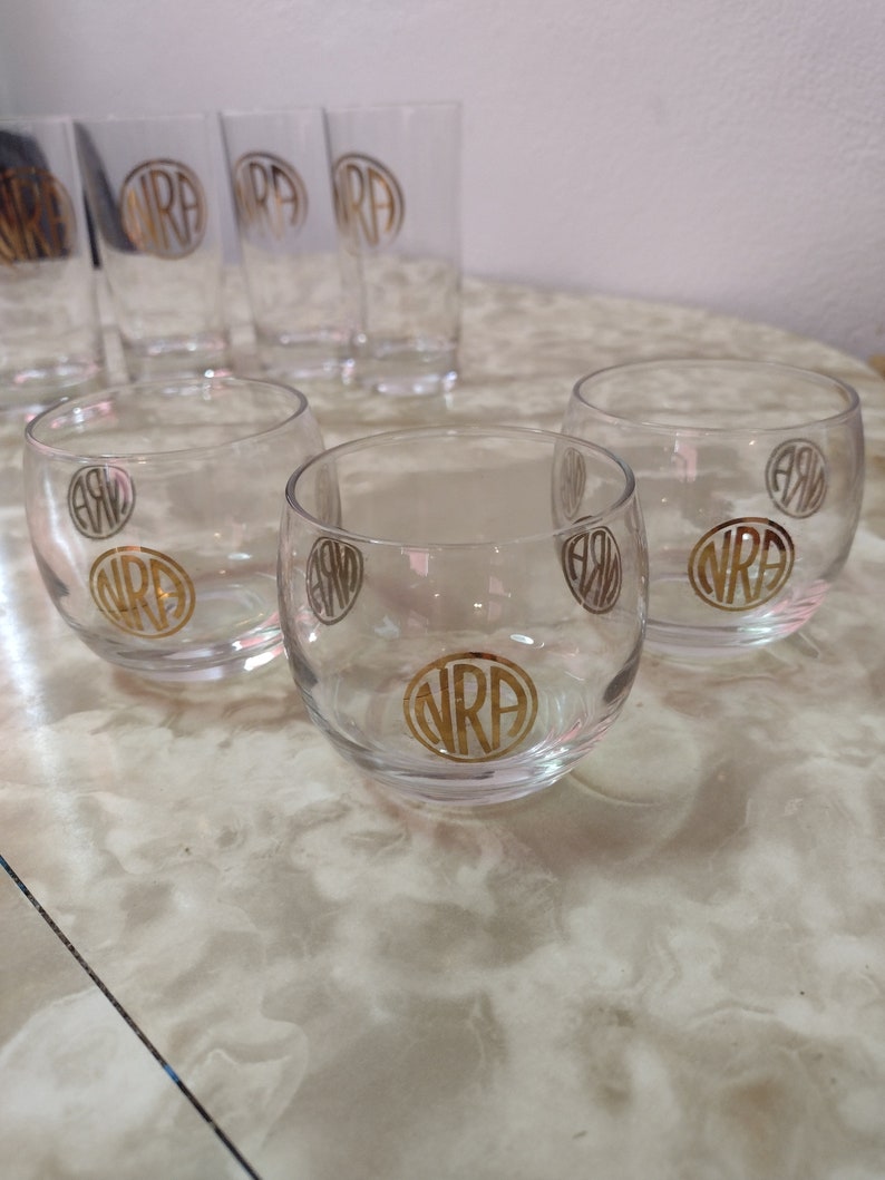 Set of 7 MCM 1960s NRA National Rifle Association Convention Glasses